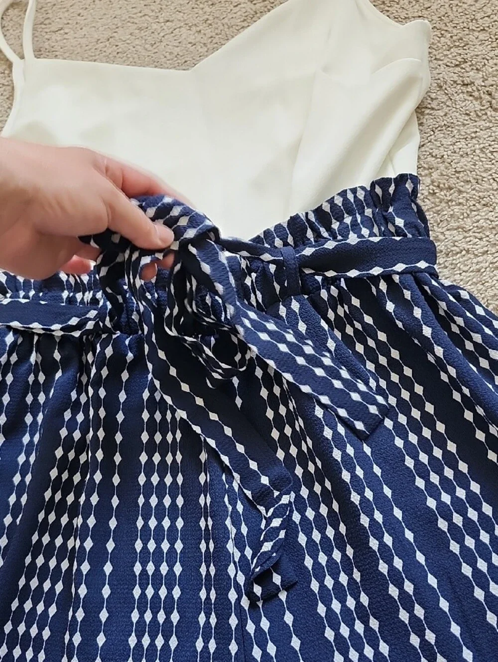 J for Justify Navy and White Striped Jumpsuit with Tie Waist - Picture 5 of 8